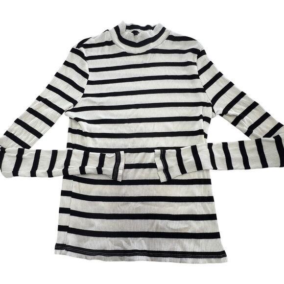 NA-KD Sweater Womens 2XL Black White Striped Ribbed Mock Neck Long Sleeve Top - Picture 1 of 8